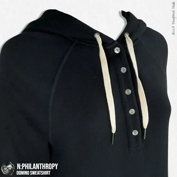 N:PHILANTHROPY DOMINO HOODIE HIGH-LOW SWEATSHIRT IN BLACK CAT WOMEN SIZE SMALL